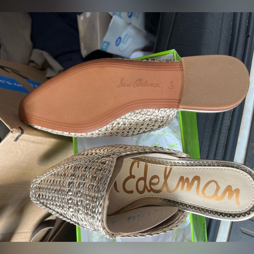 Sam Edelman Metallic Gold Woven Pointed-Toe Mule